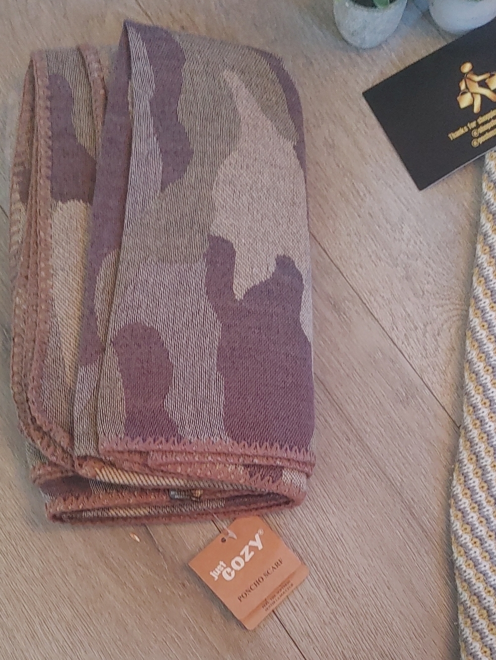 Just Cozy l Womens' Camouflage Poncho Scarf l Taupe & Purple